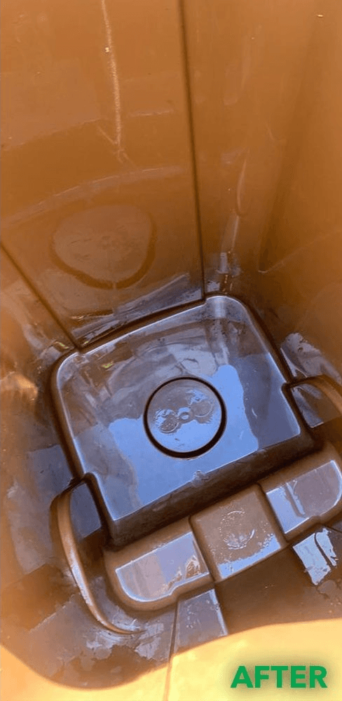 Clean wet wheelie bin interior after professional cleaning
